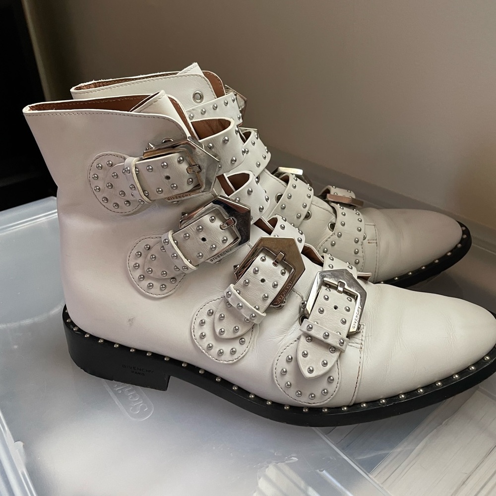 Givenchy leather studded accents combat boots size 7 (37) white